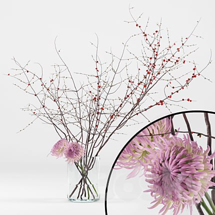 Prunus branches and chrysanthemums