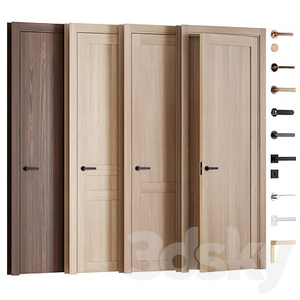Interior veneered doors with frame and fittings
