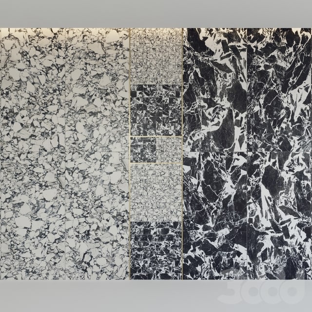 Floor gres Pebble Fragment B & W MARBLE set 3