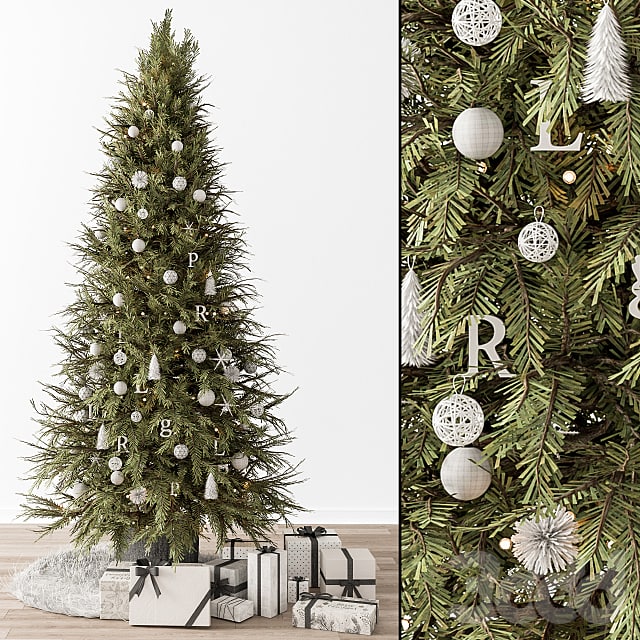 Christmas Decoration 33 - Christmas Green and White Tree with Gift