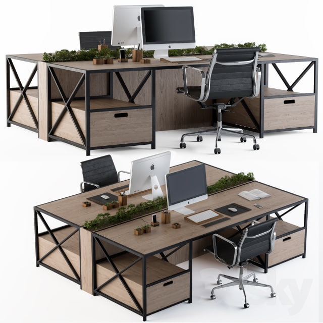 Office Furniture Wood and black set