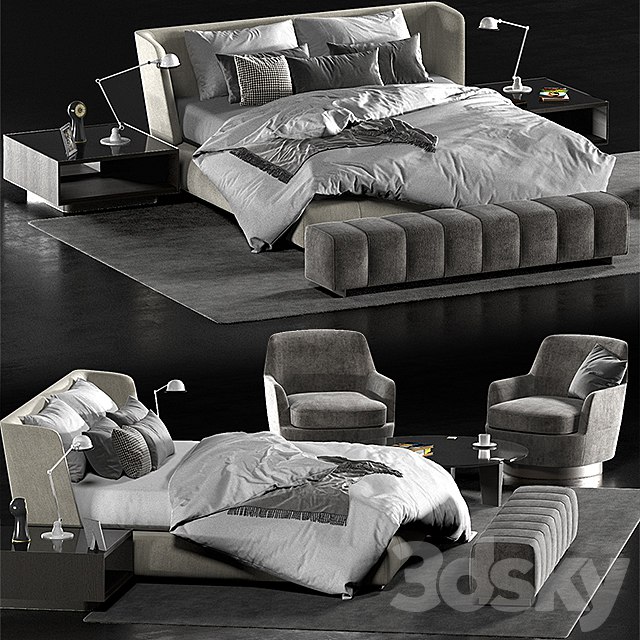 Minotti creed bed, Minotti Jacques chair