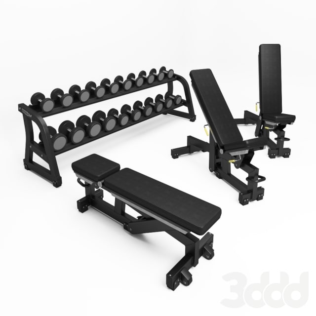 TECHNOGYM. PURE STRENGTH - ADJUSTABLE BENCH; FREE WEIGHTS - DUMBBELLS