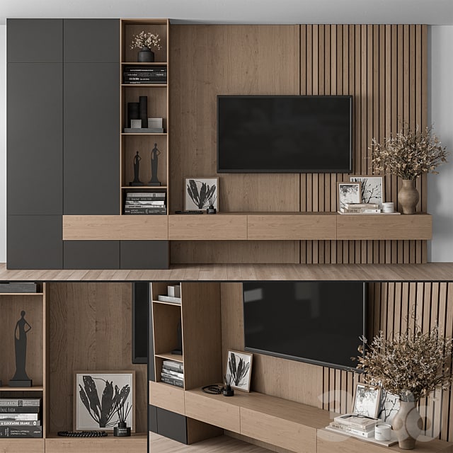 TV Wall Black and Wood - Set 35