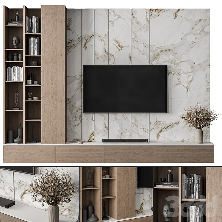 TV Wall Stone and Wood - Set 86