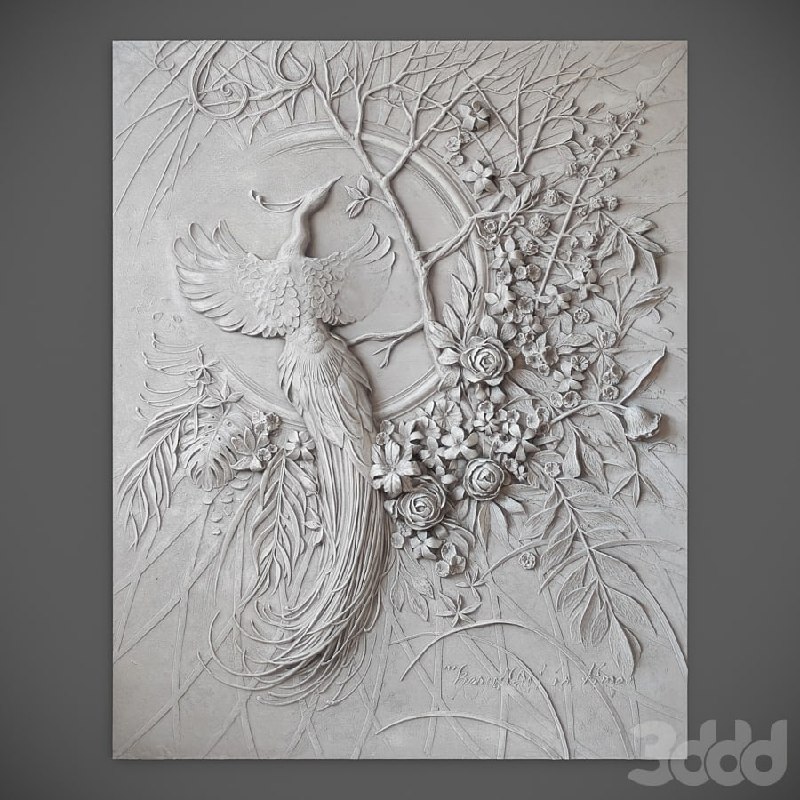 Panel with a peacock bas-relief -relief