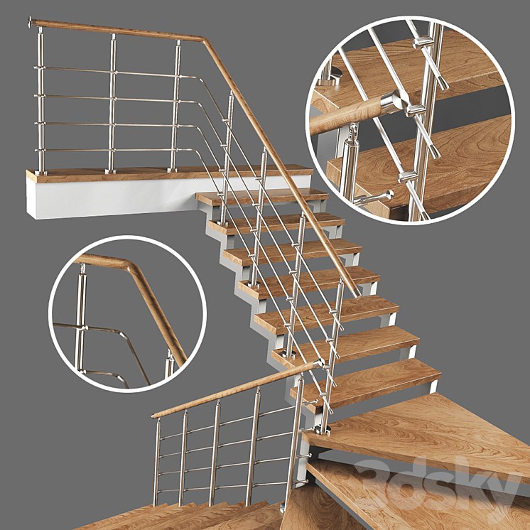 - A modern two-march staircase with running steps.