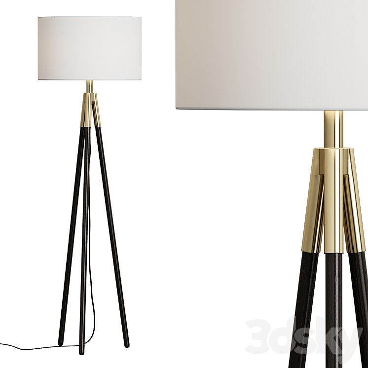 - Crate & Barrel / Hyde Brass and Bronze Metal Tripod Floor Lamp.