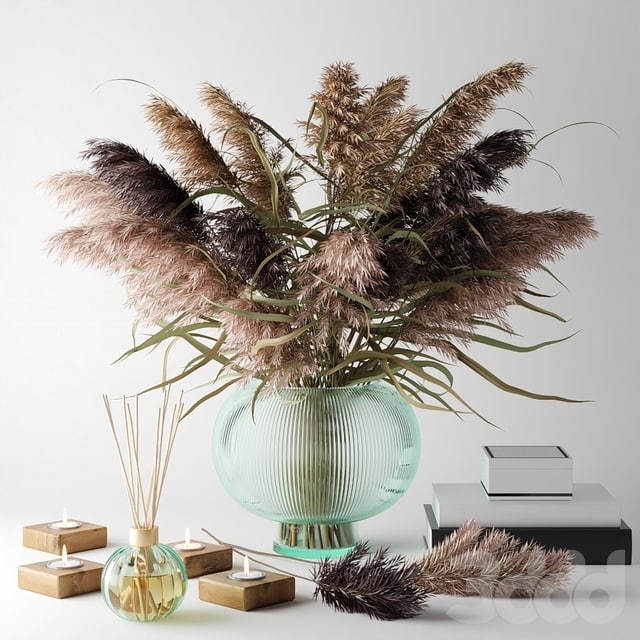Букет из сухой травы в стеклянной вазе 2