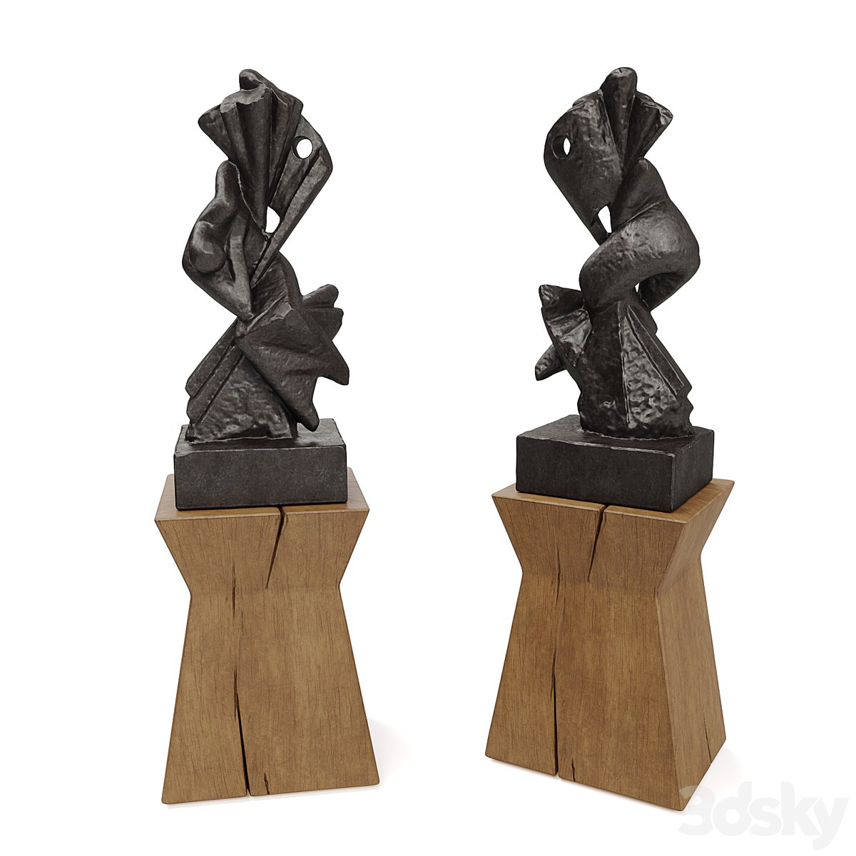Metal Abstract figure wooden pedestal