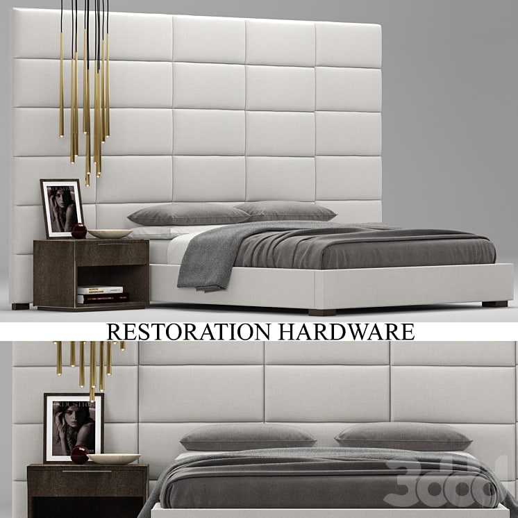 RH Modern custom rectangular channel extended headboard bed