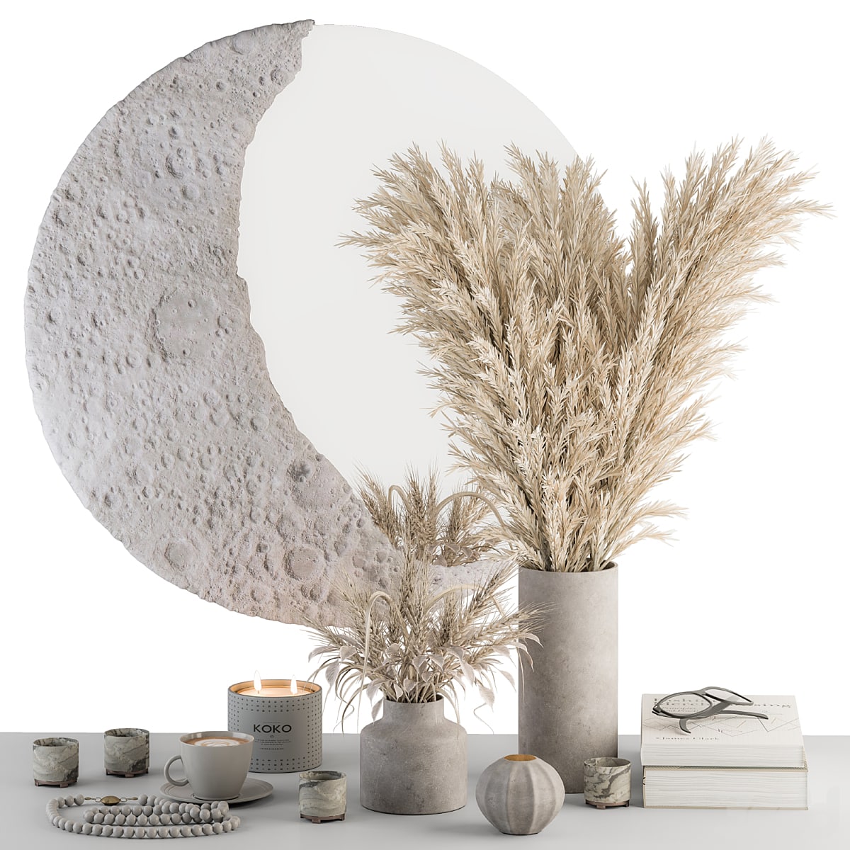 Decorative Set Mirror of the Moon with Dry Plant - Set 100