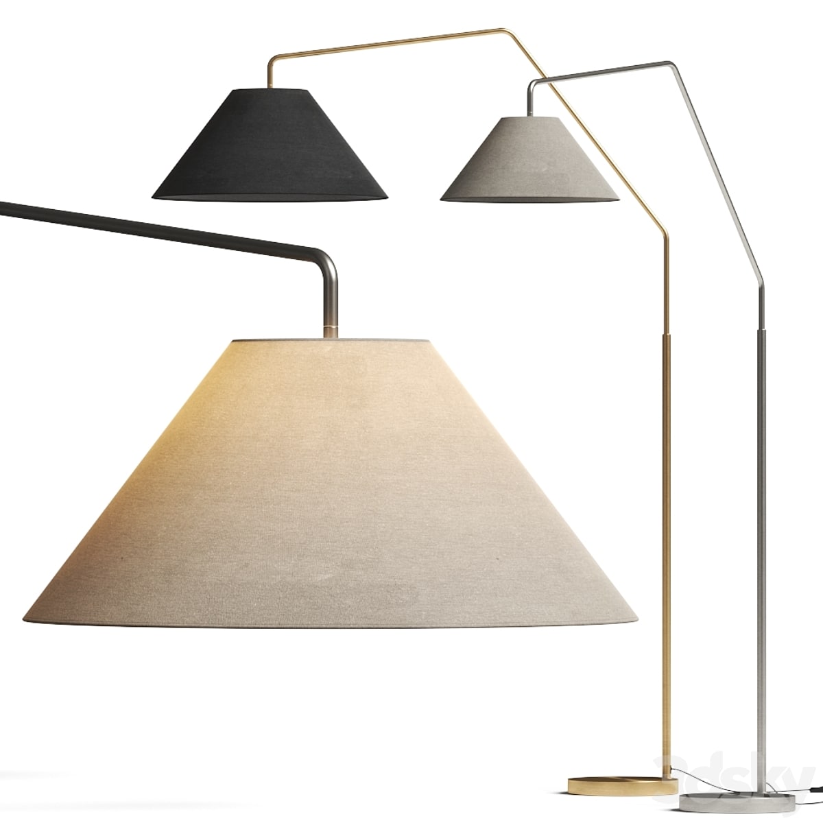 West Elm Sculptural Overarching Fabric Cone Floor Lamps.