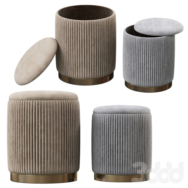 Ducted Gray Storage Ottomans - Set of 2