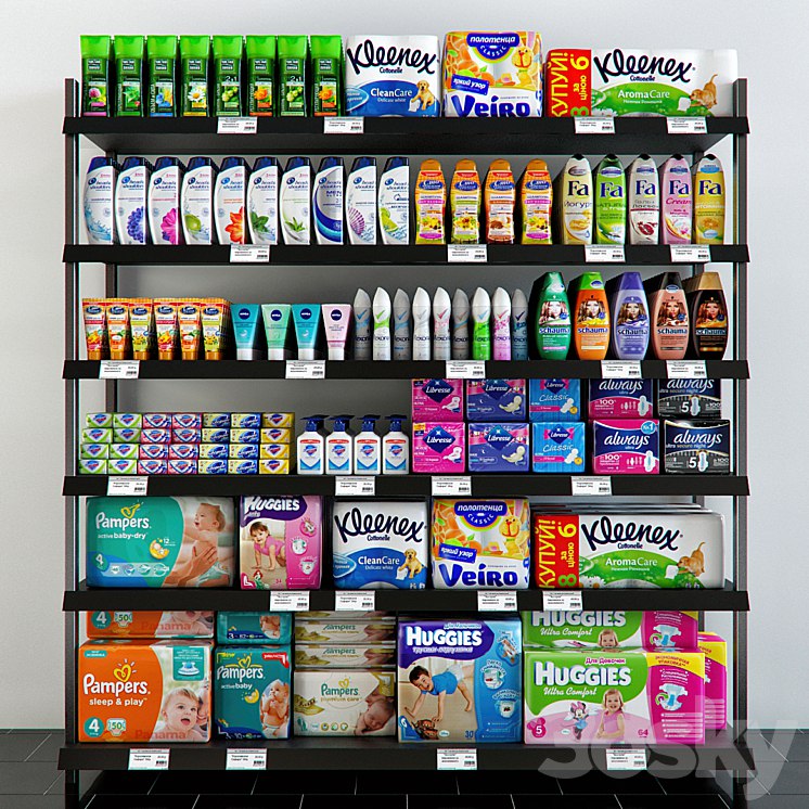 Shelving with hygiene products
