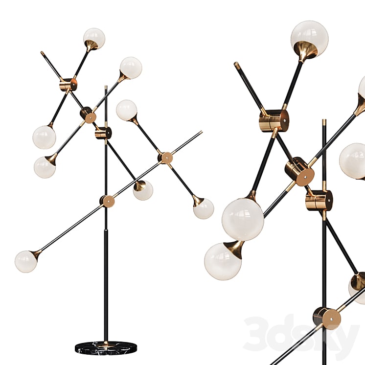 Floor lamp Baton FLOR LAMP black / gold 8 white milk shades
