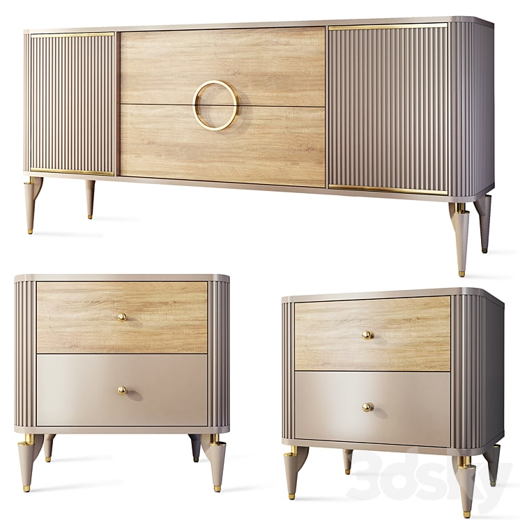 Chest of drawers and bedside table Art Deco Sanvito. Nightstand, sideboard Bellona