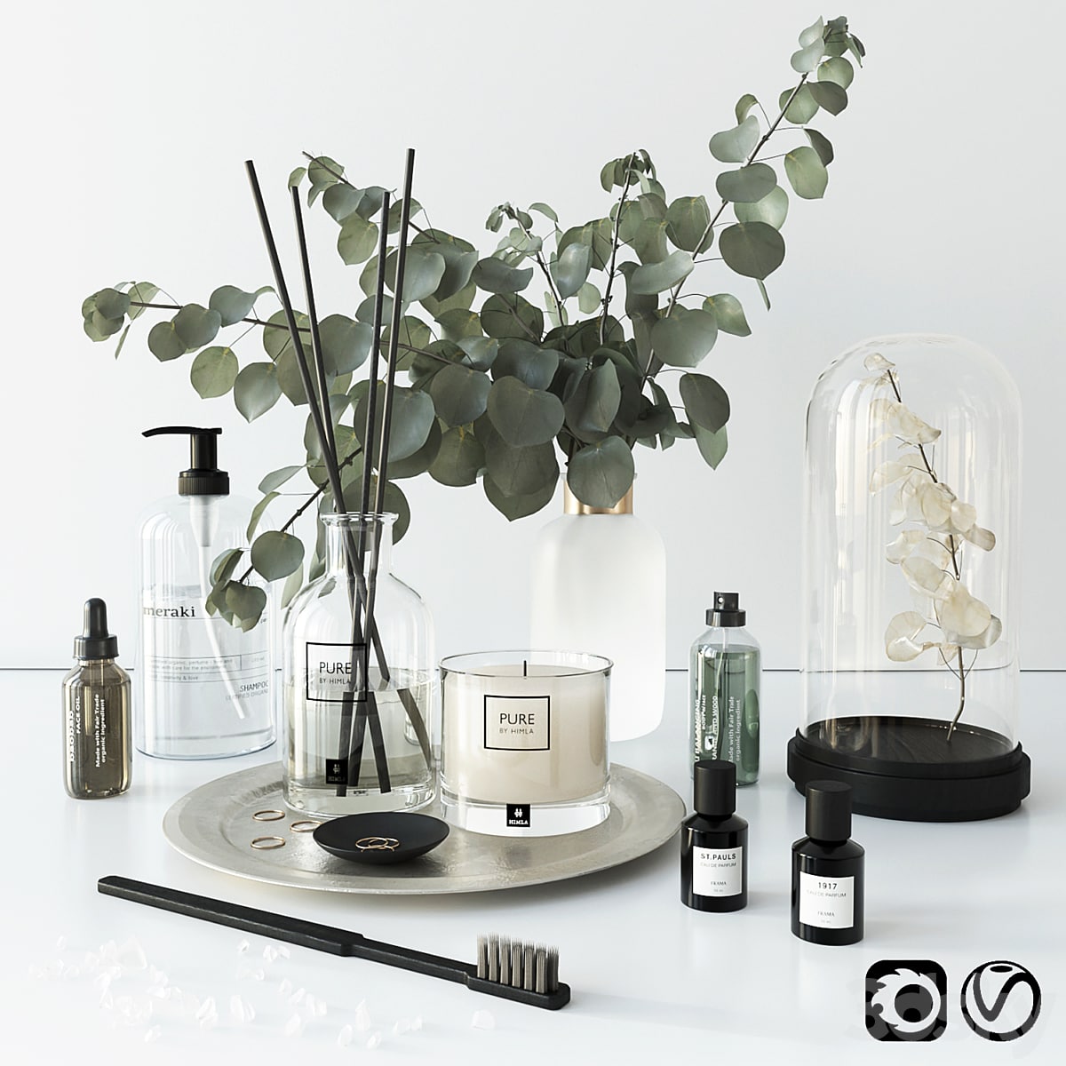 Bathroom set with eucalyptus