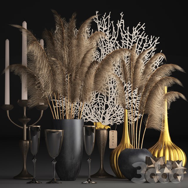 Bouquet of dried flowers 72. pampas grass, decor, vase, coral, dried flower, natural decor, eco design, table decoration