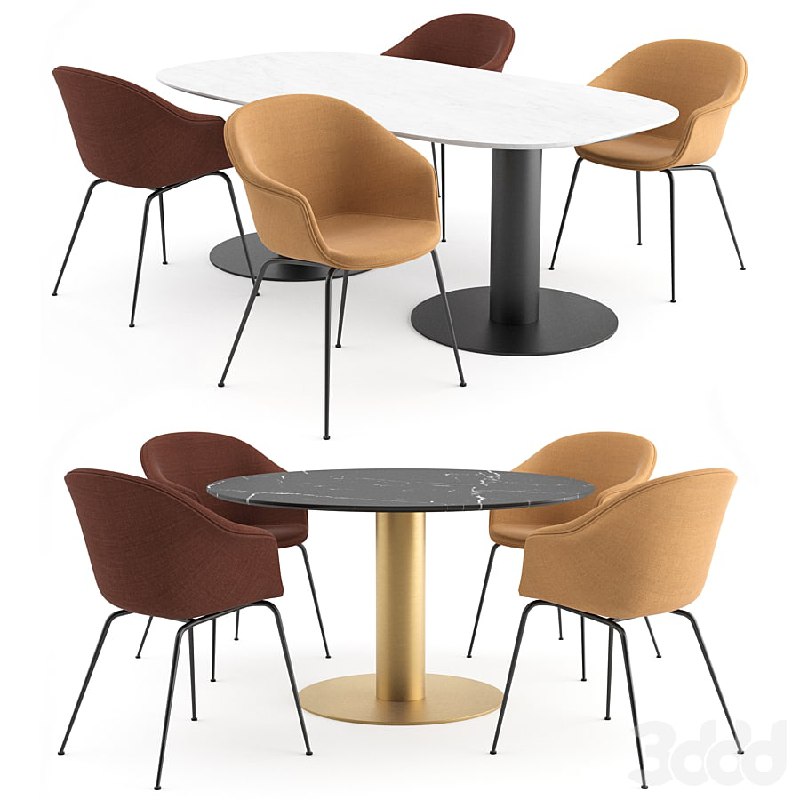 Bat Dining Chair + Marble tables by GUBI