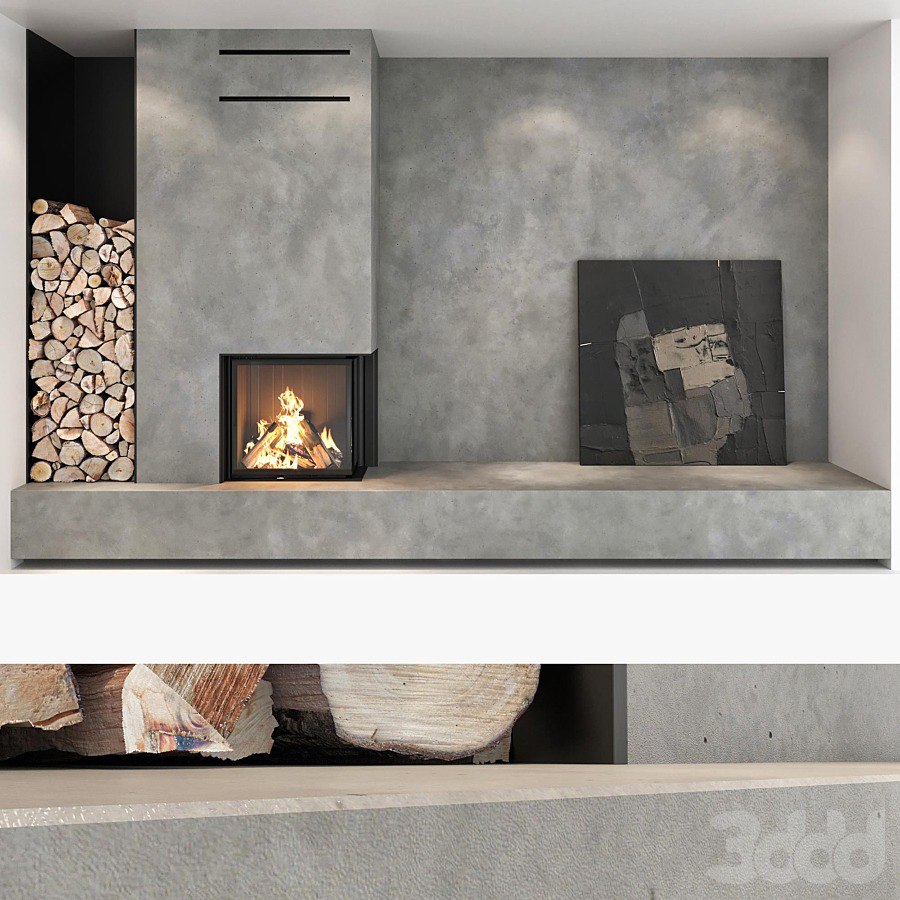 Decorative wall with fireplace set 01