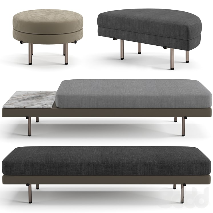 Minotti Torii bench, ottoman set