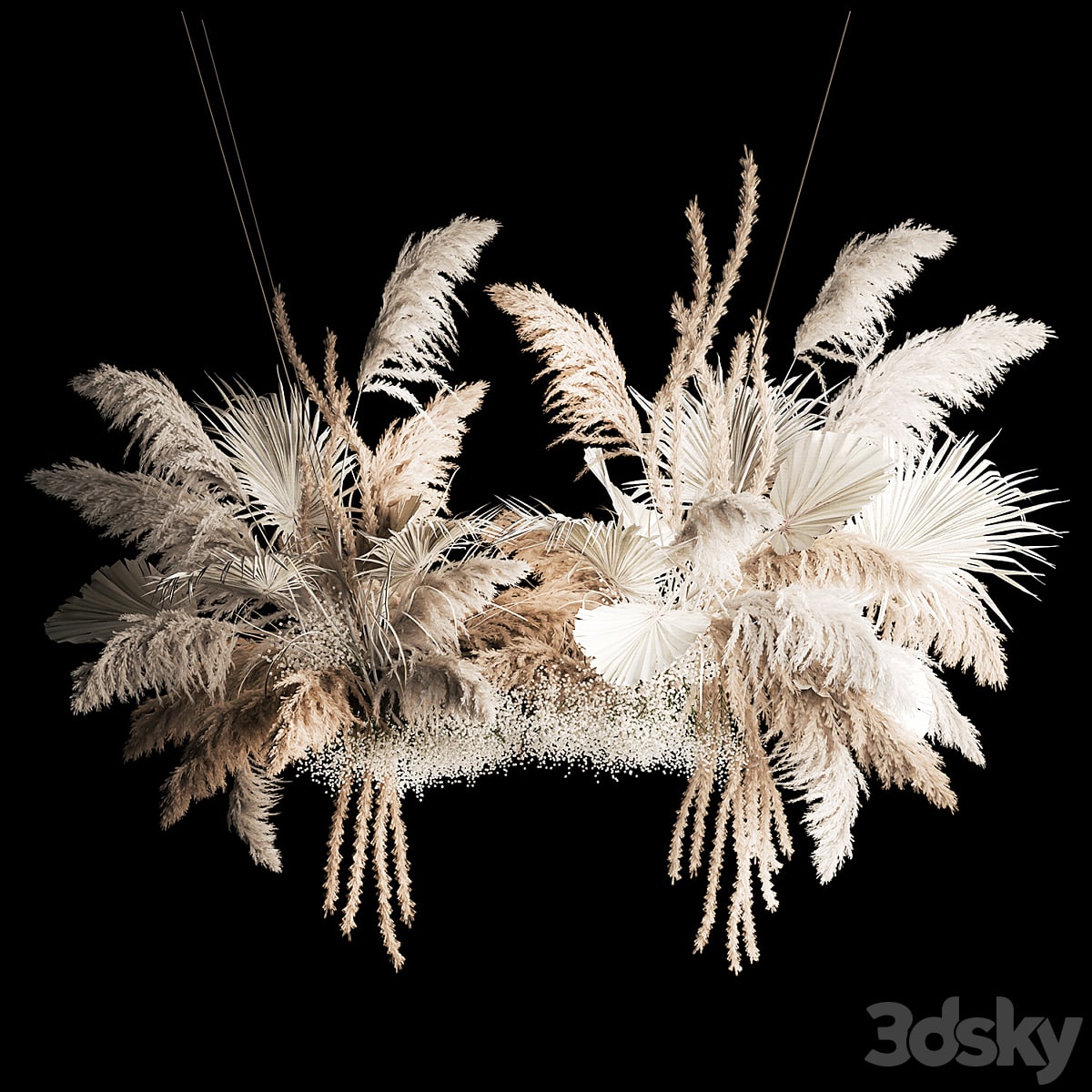Installation and suspension for a solemn decoration, from white decor from dried flowers, pampas grass branches, dry reeds, wedding bouquet 257.