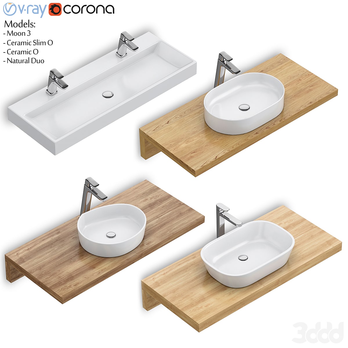 RAVAK set 61 washbasin set (Moon 3, Ceramic Slim O, Ceramic O, Natural Duo)