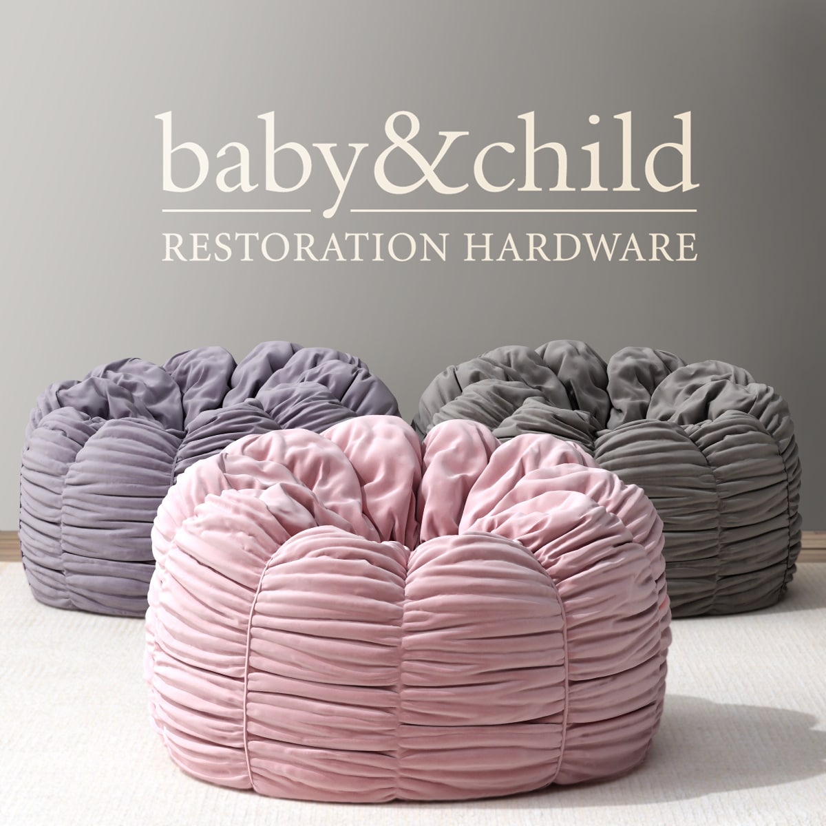 RH/ WASHED VELVET RUCHED BEAN BAG