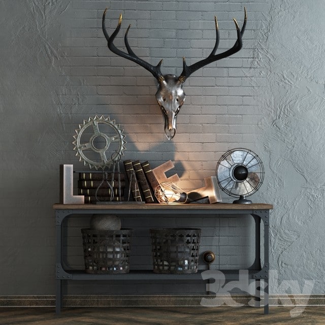 Decorative set with a deer skull