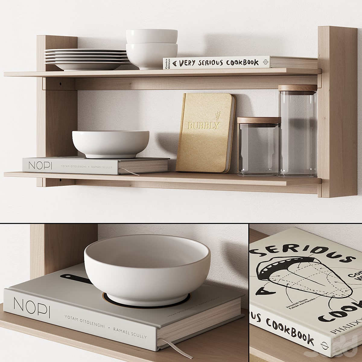 162 kitchen decor set accessories 05 dishes and books 01