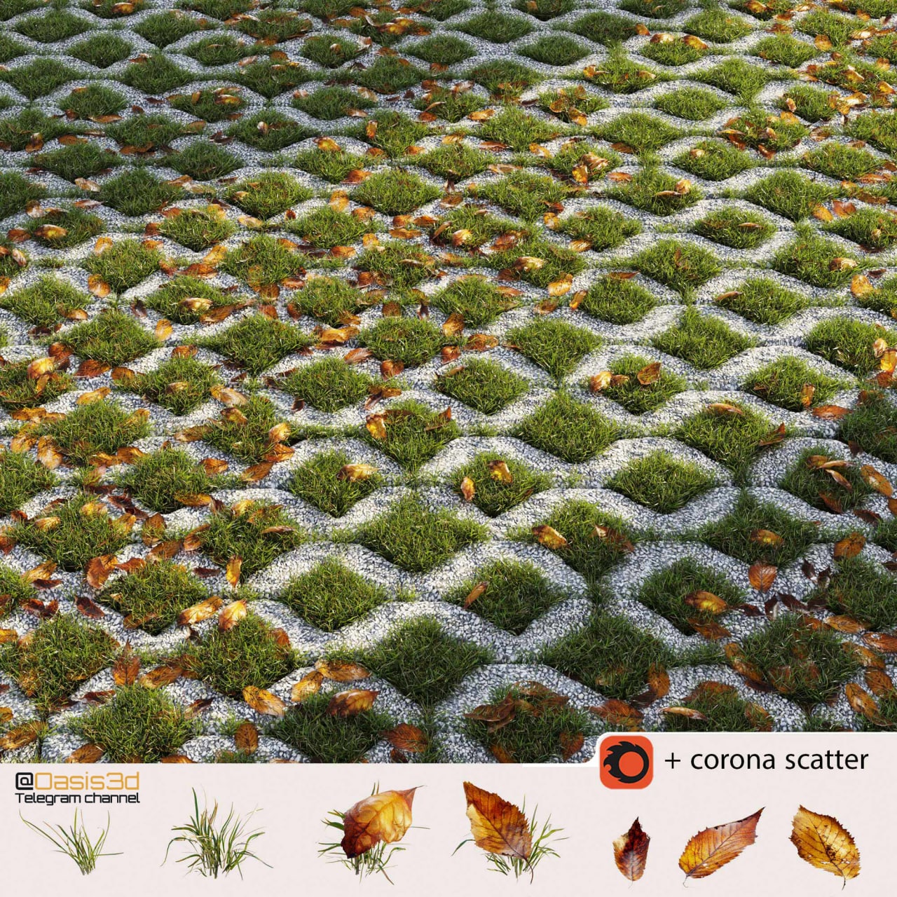 Grass in the square brick