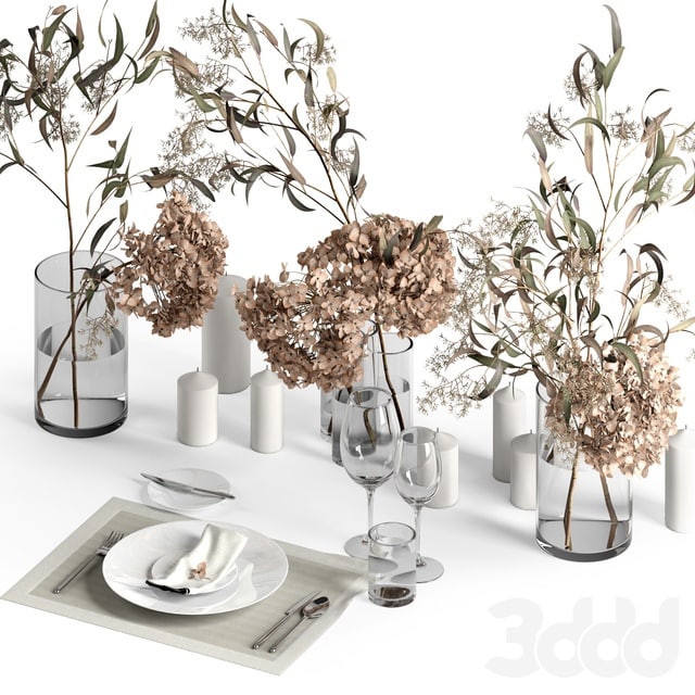 Table setting with dried plants