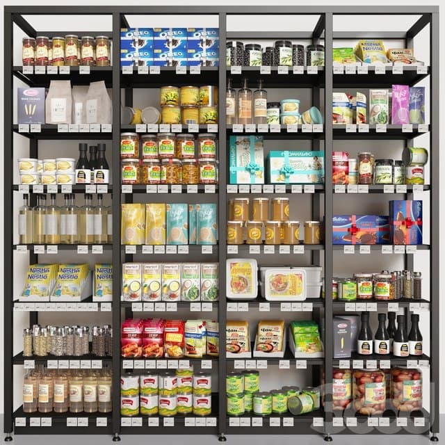 Showcase with conservation and groceries in a supermarket or pantry. Food -the_store
