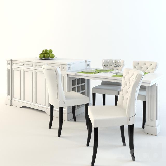 Dining table with chairs and an island