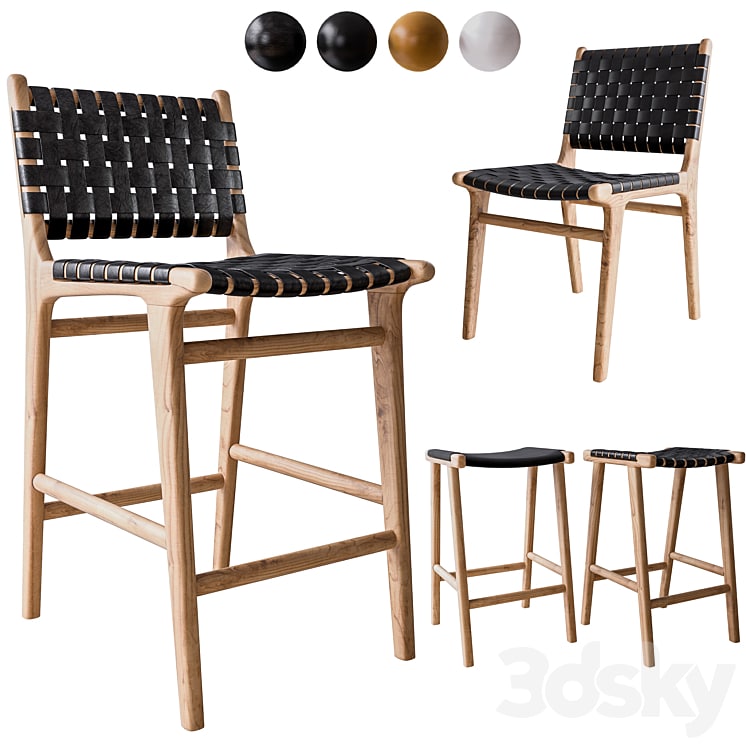 Flat and Leather Strapping Dining Chair and Stools