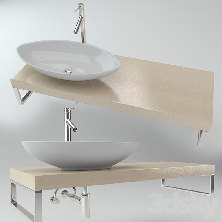 Washbasin on wooden board