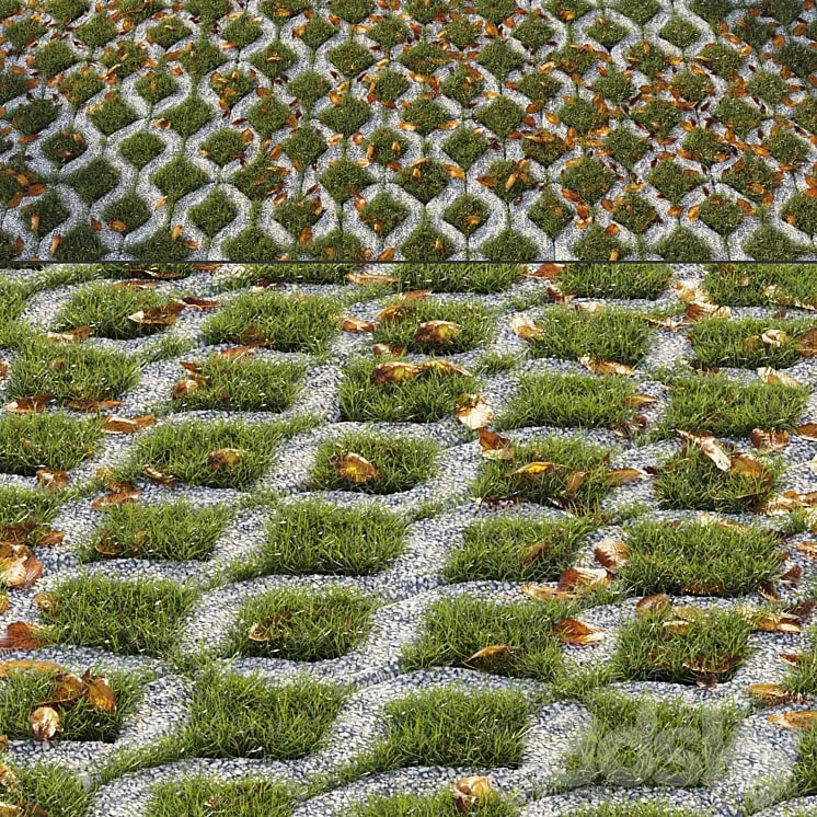 Grass on square brick