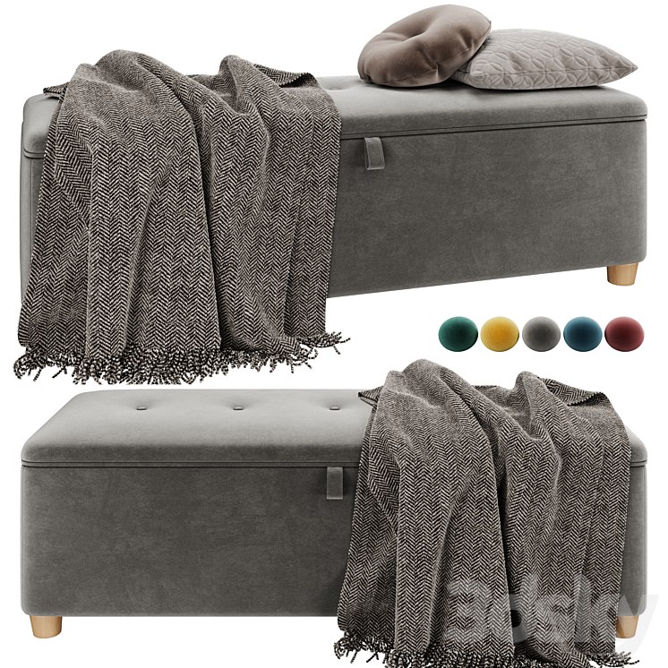 Bench pouf Edin Velvet Coral / Gray / Mustard / Ocean / Emerald from Divanru