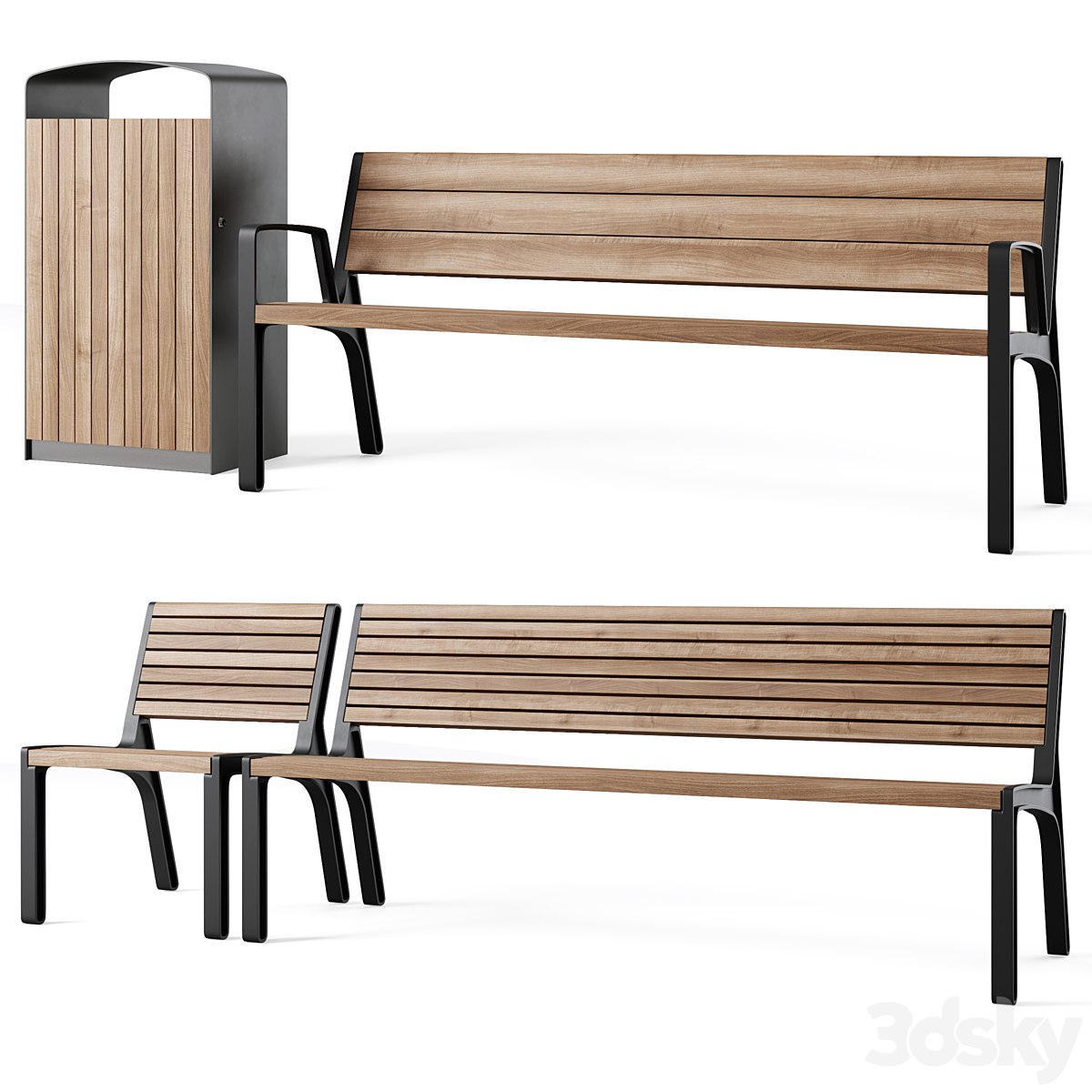 Miela park benches with litter bin Prax by mmcite