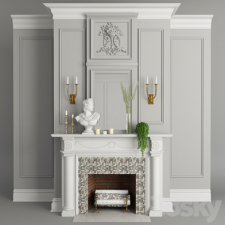 Fireplace, decor, plants