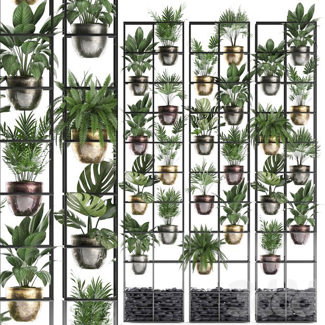 Vertical gardening. 27. Shelf with plants, rack, fern, areca palm, monstera, loft, indoor plants, vertical garden, phytowall, phytomodule, pots, eco design, Raphis palm