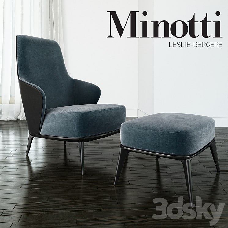 Minotti - Leslie long backrest armchair ottoman leather