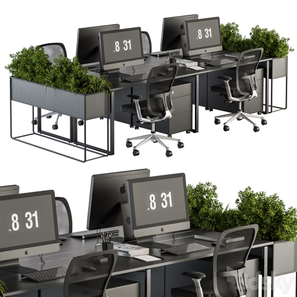 Office Furniture - employee Set - Plants Box Divider 34