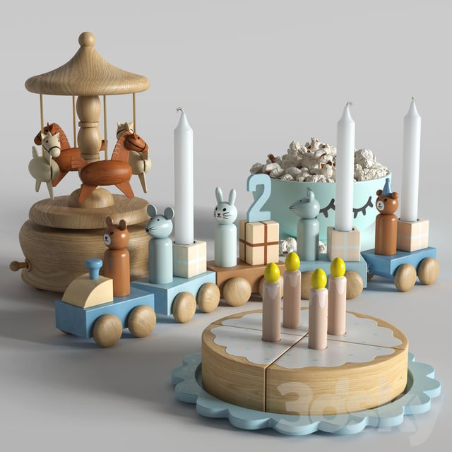 Set of toys with a cake