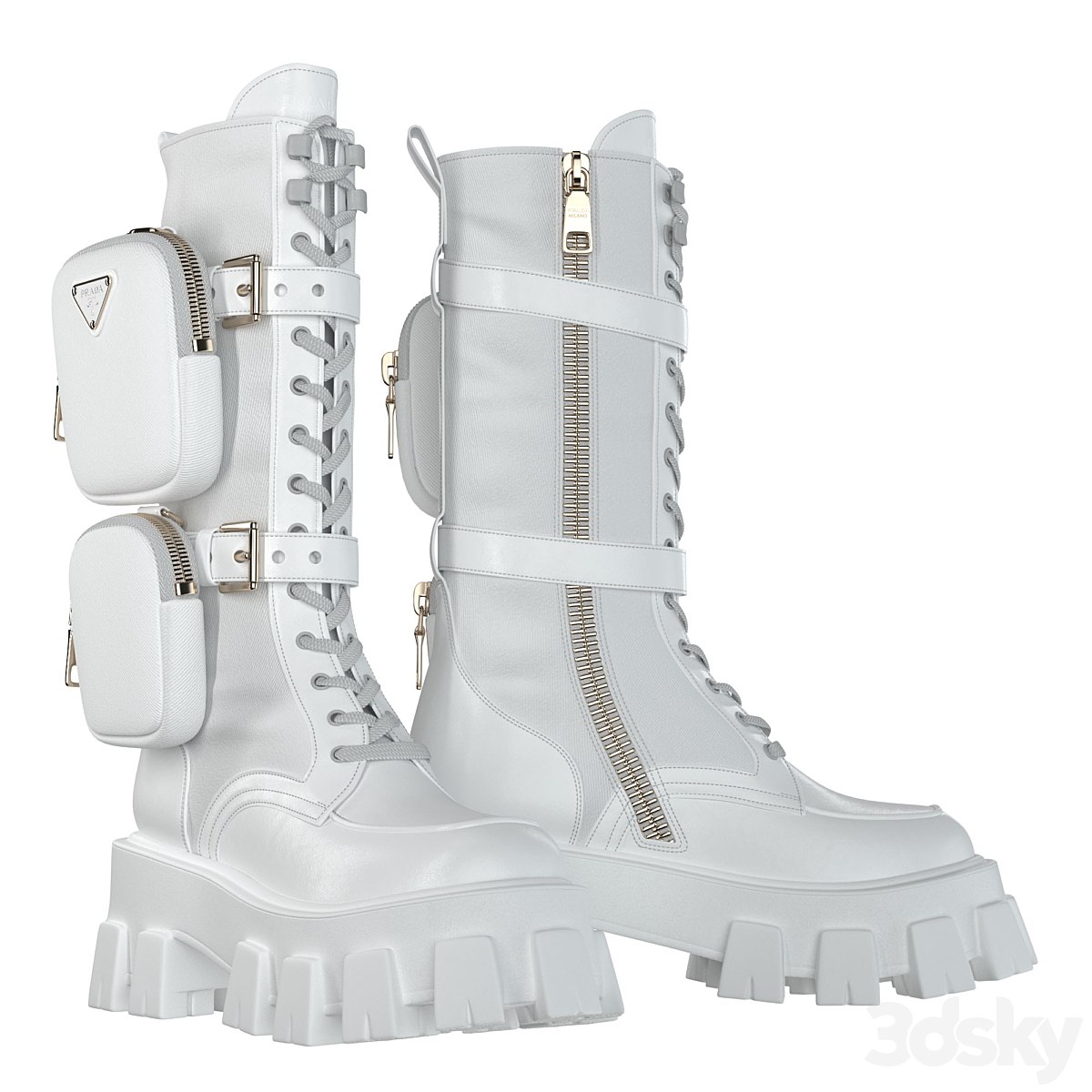 PRADA Brushed rois leather and nylon Monolith boots white