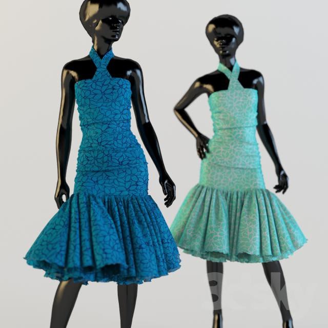Dress on a mannequin in 2 positions