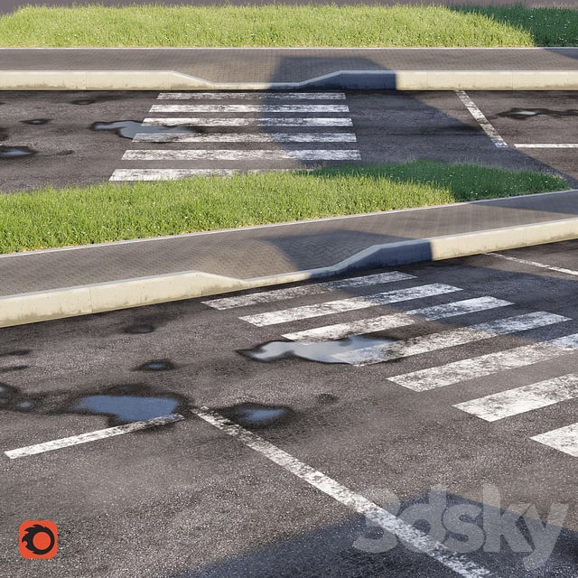 Road, sidewalk, curb, grass