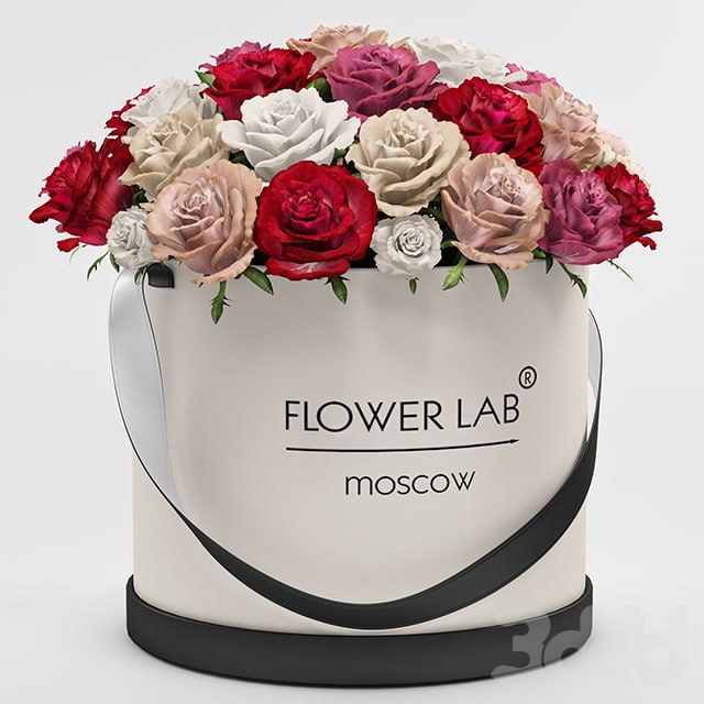 A bouquet of roses in a gift box