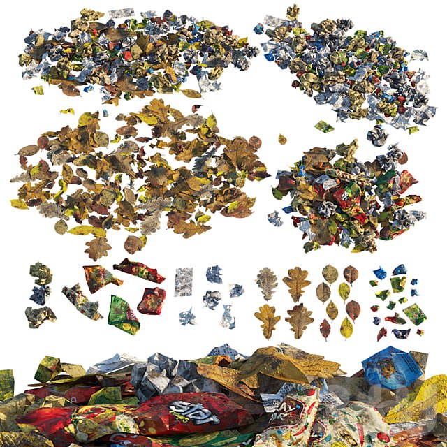Trash of paper and leaves